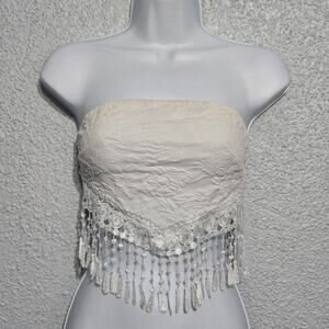 Shein Womens Handkerchief Top Size XS Floral Lacy Tassel Soft Western Coachella